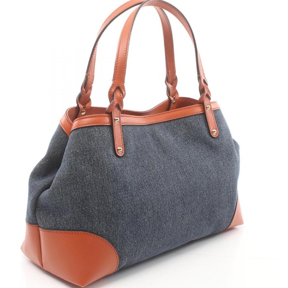 GUCCI Blue Denim Tote Bag w/ Brown Leather Trim Handbag - Picture 2 of 15